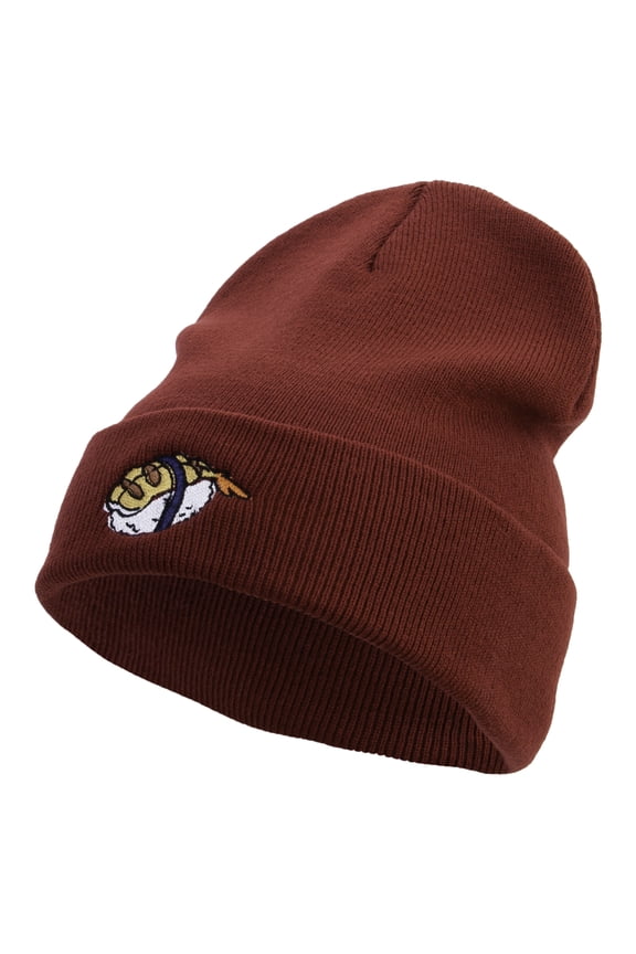 Japanese Food Embroidered 12 Inch Long Knitted Beanie - Maroon OSFM