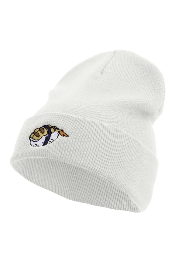 Japanese Food Embroidered 12 Inch Long Knitted Beanie - White OSFM