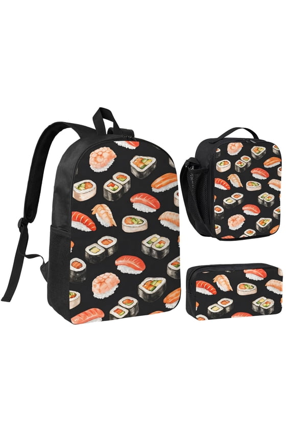 Japanese Food Sushi Backpack Set 3pc Including Backpack, Lunch Bag and Pen Bag Combination