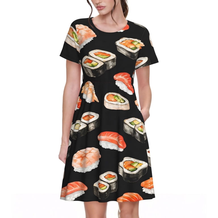 Japanese Food Sushi Dresses Short Sleeve Nightdresses for Women