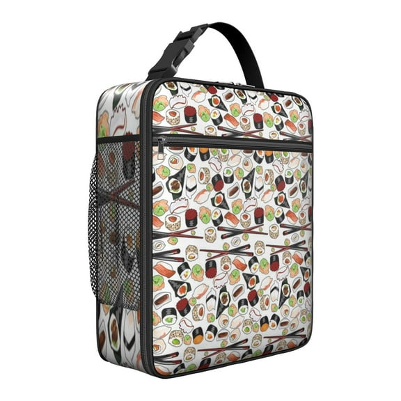 Japanese Food Sushi Roll Insulated Lunch Bag – Fun Sushi Party Pattern with Foodie Theme, Waterproof Thermal Bento Tote for Work, School, or Travel