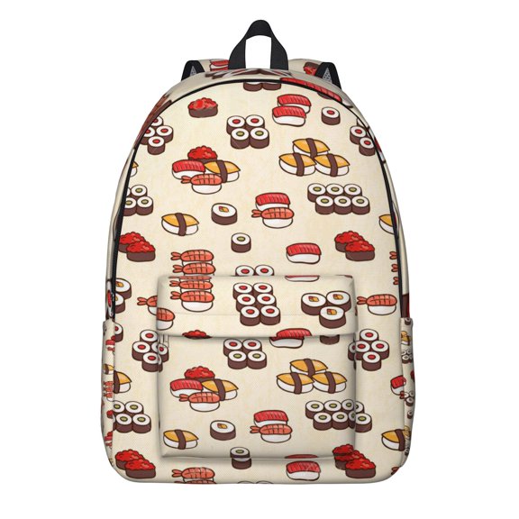 Japanese Food Sushi Roll School Backpack, Foodie Sushi Pattern Travel Backpack with Anti-theft Features for Daily Commuting