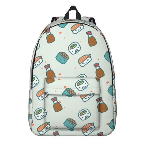 Japanese Food Sushi Roll School Backpack, Foodie Sushi Pattern Travel Backpack with Anti-theft Features for Daily Commuting