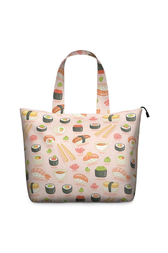 Japanese Food Sushi Roll Themed Weekender Bag Multipurpose Travel Tote Bag Lightweight Adjustable Strap Featuring Sushi Lover Fish Prints