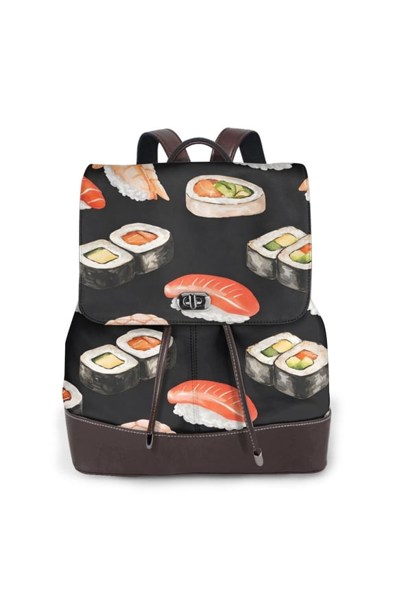 Japanese Food Sushi Women's Leather Backpack All-Over Print Bag for Work and Travel