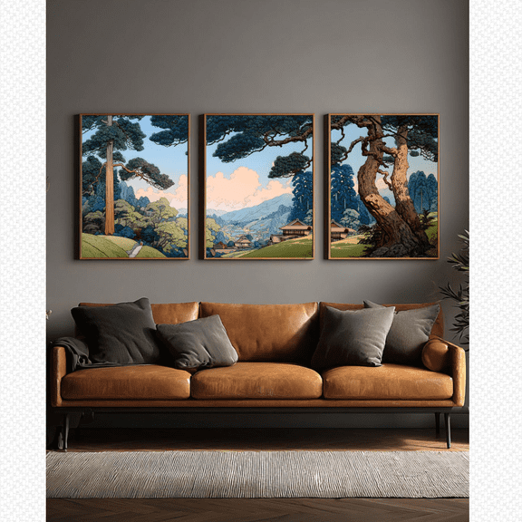 Japanese Forest Mountain Landscape Zen Nature Poster Set 3 Prints Set 3 , Poster Only