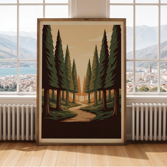 Japanese Forest Winding Path Wall Art Print, Olive Green Sand Minimal ...