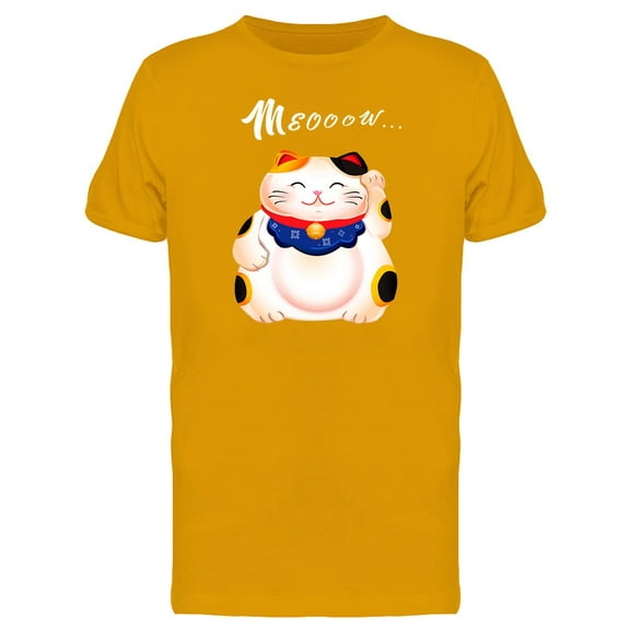 Japanese Fortune Cat Saying Meow T-Shirt Men -Image by Shutterstock, Male XX-Large