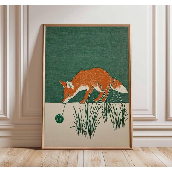 Japanese Fox Art Print, Minimalist Woodland, Poster Only