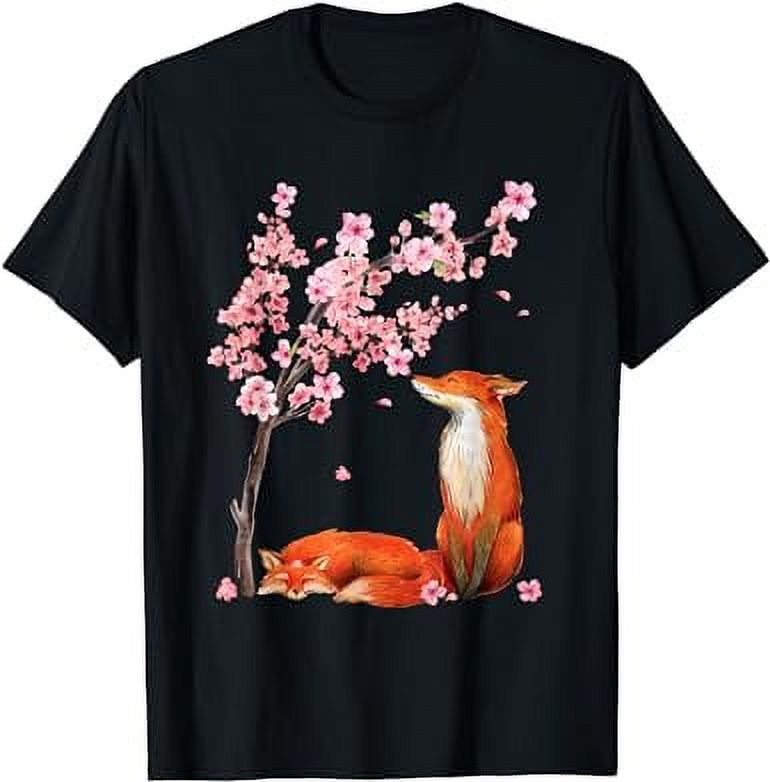 Japanese Fox Cherry Blossom Flower Sakura Tree Vintage T-Shirt ...
