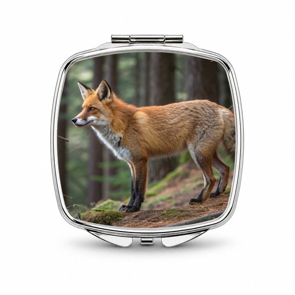 Japanese Fox Forest Travel Makeup Handbag Purse Small Pocket Compact Mirror