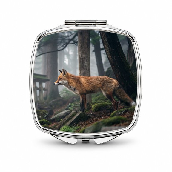 Japanese Fox Woodland Travel Makeup Handbag Purse Small Pocket Compact Mirror