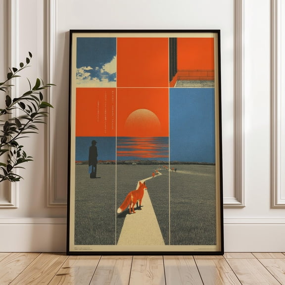 Japanese Fox Y2K Woodland Scene Decor Wall Art