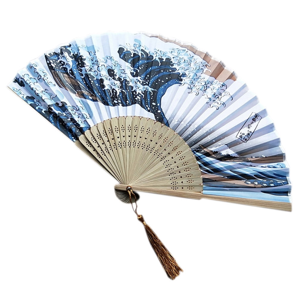 Japanese Fridge Handheld Folding Fan with Traditional Japanese Ukiyoe Art Print Wall