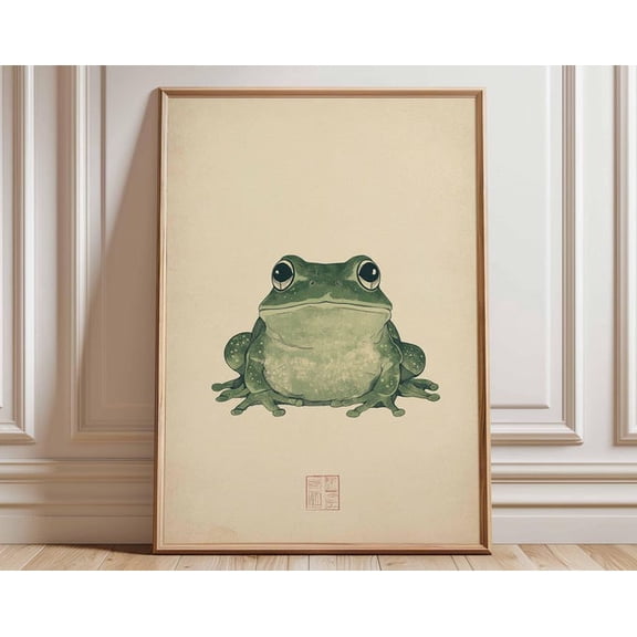 Japanese Frog Green Frog Traditional Nature Wall Art Print, Unframed Paper Poster 24x36in