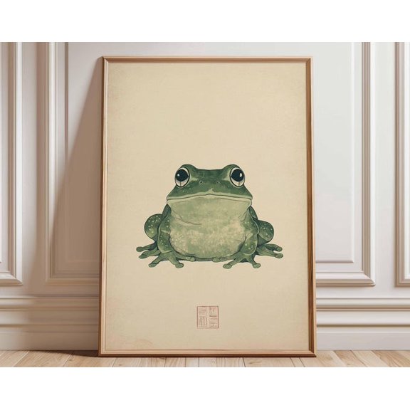 Japanese Frog Green Frog Traditional Nature Wall Art Print, Unframed Paper Poster 8x10in