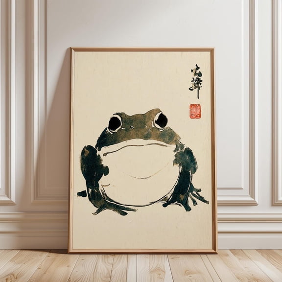 Japanese Frog Ink Woodblock Style Illustration Unframed Paper Print