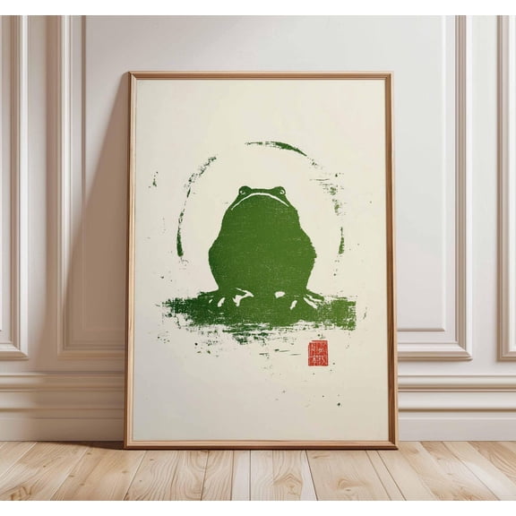 Japanese Frog Minimalist Woodblock Poster Unframed Paper Print