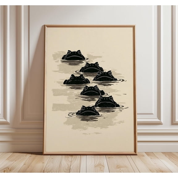 Japanese Frog Pond Art Print Minimalist Wildlife Decor