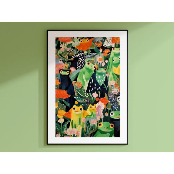 Japanese Frog Print, Japanese Vintage Wall Art, Japanese Woodblock Art, Japanese Toad Print, Vintage Frog Poster, Flower Wall Art, Toad Art Wall Art, Modern Wall Decor For Living Room, 24x36 UNFRAMED