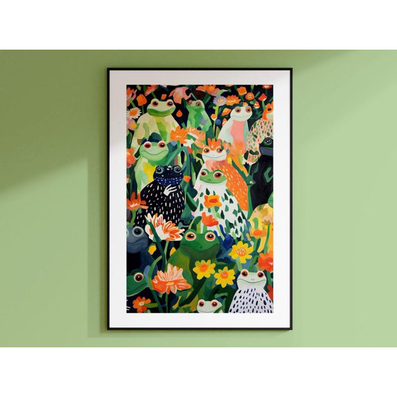 Japanese Frog Print, Japanese Vintage Wall Art, Japanese Woodblock Art, Japanese Toad Print, Vintage Frog Poster, Flower Wall Art, Toad Art Wall Art, Modern Wall Decor For Living Room, 12x18 UNFRAMED