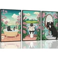 thumbnail image 1 of Japanese Funny Bathroom Black Cat Canvas Wall Art Cute Kitten On Toilet Posters Vintage Japanese Cat In A Bathtub Pictures Painting for Washroom Bathroom（Only canvas）, 1 of 6