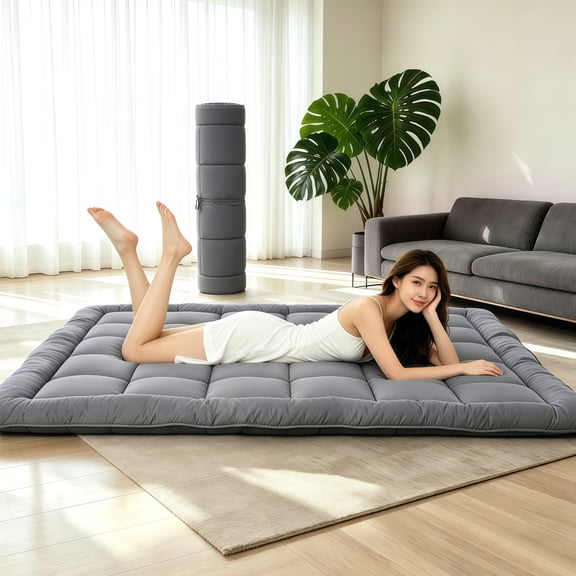 Japanese Futon Floor Mattress, 100% High Density Comfortable Foam, Thicken Foldable Mattress Tatami Mat Sleeping Pad, Ideal for Comfort and Support, Kids Floor Lounger Pillow Bed Sofa (Twin）
