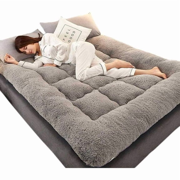 Japanese Futon Floor Mattress, 4-Inch Extra Thick Plush Roll-Up Sleeping Mat, Quilted Portable Floor Bed for Bedroom, Guest Room, Dorm and Camping, Twin Full Queen King Sizes