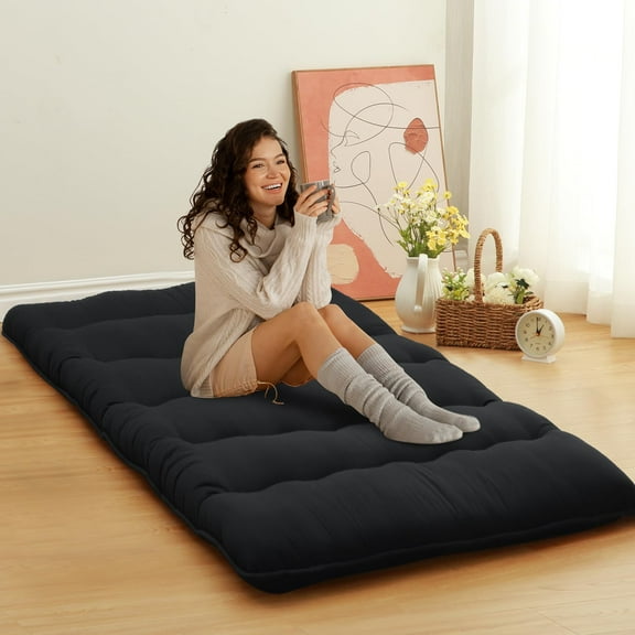 Japanese Futon Mattress Floor Mattress for Kids, Japanese Futon Floor MattressSize Sleeping Mattress for Floor, Tatami Mat, Roll Up Mattress Camping Mattress Pad,Black