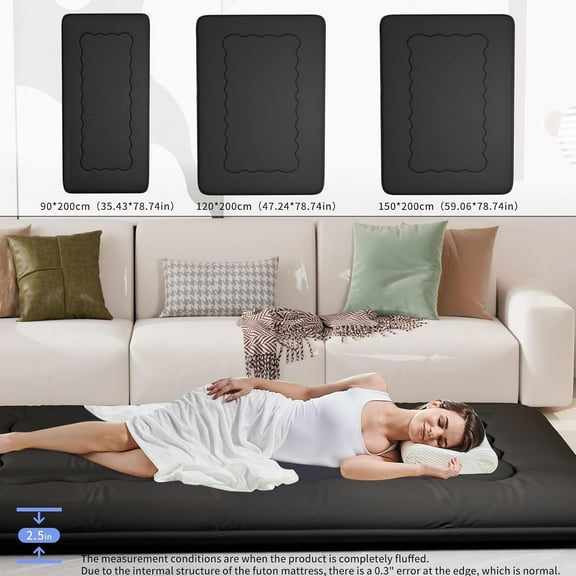 Foldable Japanese Futon Mattress with Bag, Portable Floor Sleeping Pad for Dorm, Camping & Home