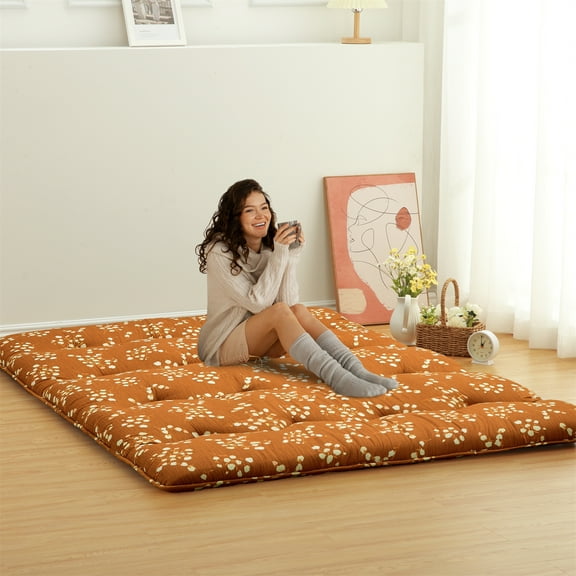 Japanese Futon Mattress, Twin Full Size Futon Floor Mattress Japanese Style Flower Pattern Mattress for Floor, Tatami Mat, Sleeping Mattress Pad for Camping Travel, Bouquet