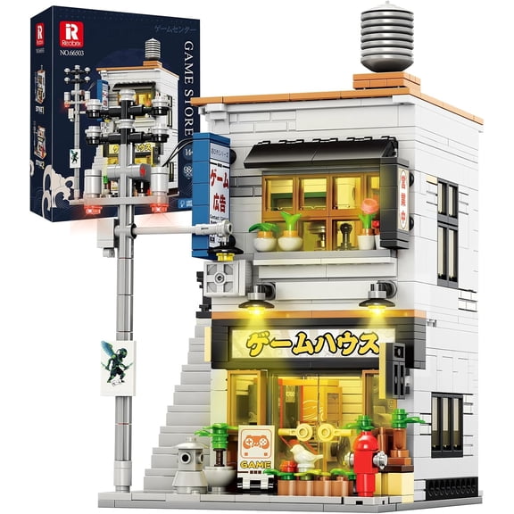 Japanese Game Store Building Blocks with Light, 2 in 1 Japanese Street View House Model Set 66503, Creative Modern Construction Toy, Collectible for Adults