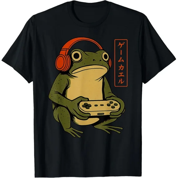 Japanese Gamer Frog Art Men Women Boys Funny Vintage Graphic Unisex T-Shirt, up to Size 5XL