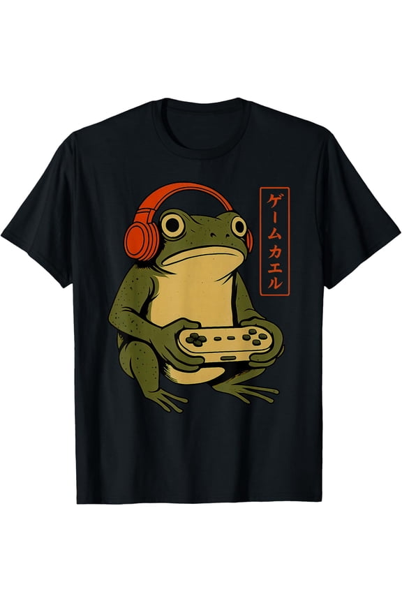 Japanese Gamer Frog Art Men Women Funny Vintage Gaming T-Shirt