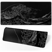 Japanese Gaming Mouse Pad Black Large Mouse Pad Extended with Stitched Edges Full Desk Non-Slip Rubber Base for Home Office 31.5 x 11.8 Inch, Sea Wave