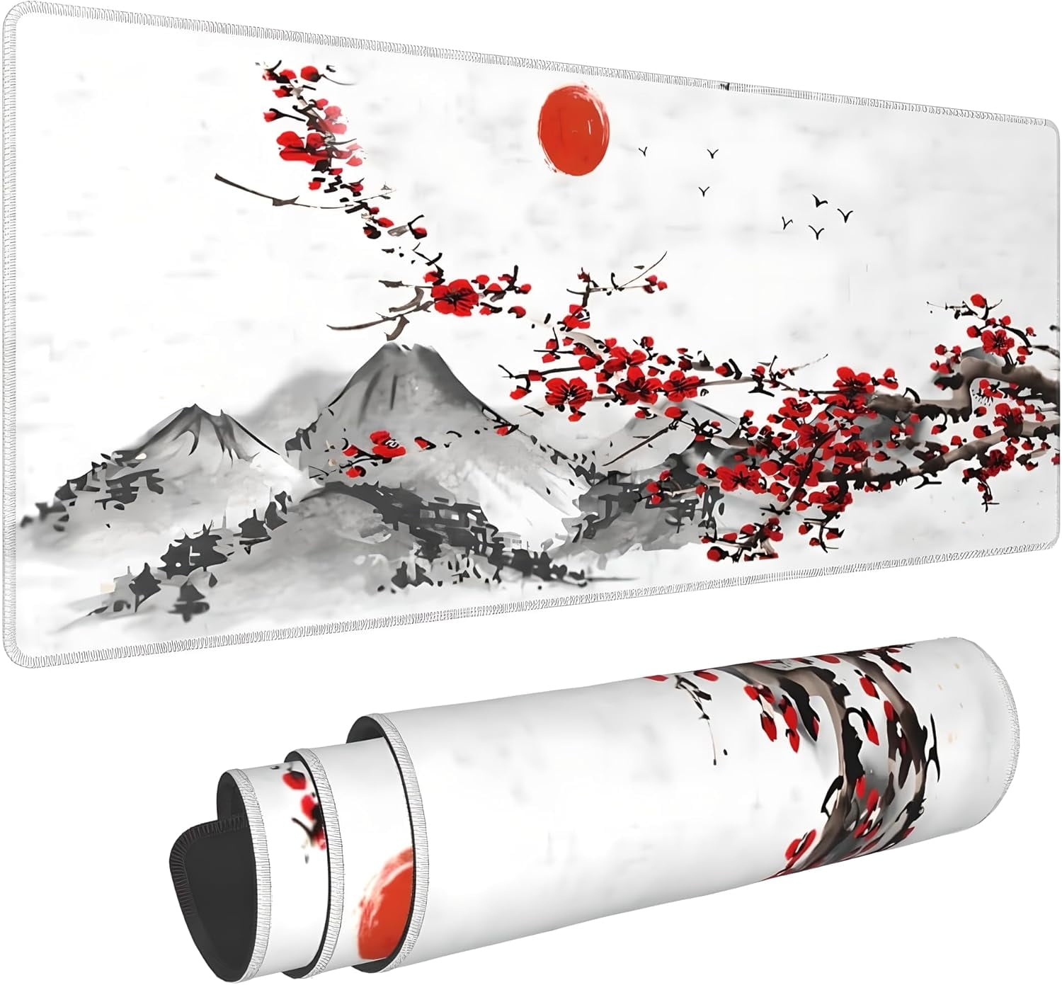 Japanese Gaming Mouse Pad - Large Desk Mat, Non-Slip Rubber Base with Stitched Edges, Ideal for Gaming, Office, Home Work, 31.5x11.8 Inch