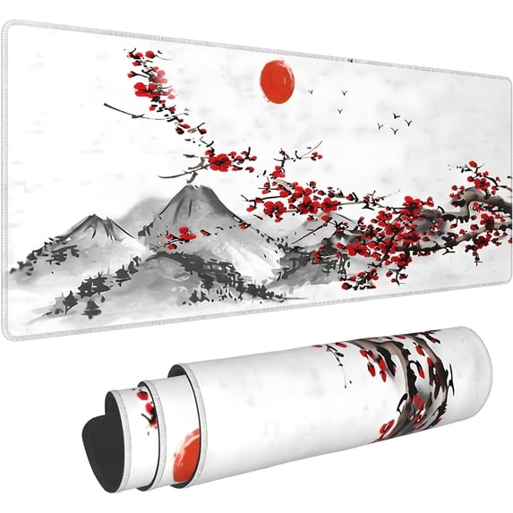 Japanese Gaming Mouse Pad,Large Mouse Pad for Desk,Non-Slip Rubber Base Desk Mate with Stitched Edges for Gaming Office Home Work,31.5 x 11.8 Inch