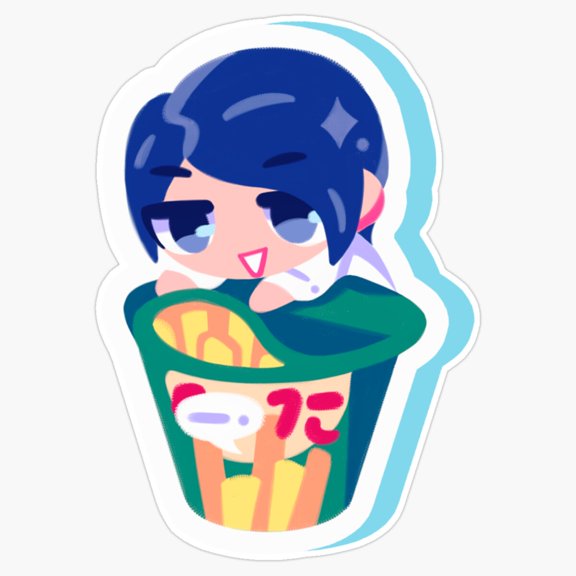Japanese Gaming Schoolboy Anime Character Holding Crunchy Sliced Potato Snack Box Decal For PC Sticker