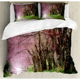 thumbnail image 1 of Japanese Garden Duvet Cover Set, National Park in Chiang Mai Cherry Blossoms Spring Picture, Decorative 3 Piece Bedding Set with 2 Pillow Shams, Calking Size, Fuchsia Brown Fern Green, by Ambesonne, 1 of 3