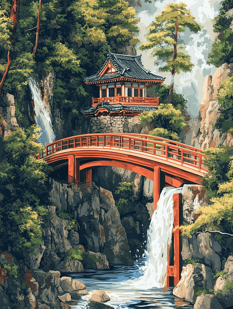 Japanese Garden Waterfall Bridge Canvas Painting， Suitable for Living ...