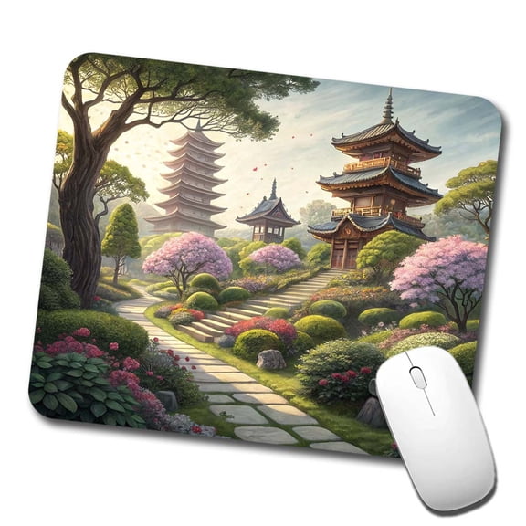 Japanese Garden With Pagodas Mouse Pad Low Profile Gaming Mat