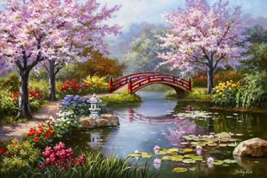 Japanese Garden in Bloom Canvas Art - Sung Kim (24 x 36)