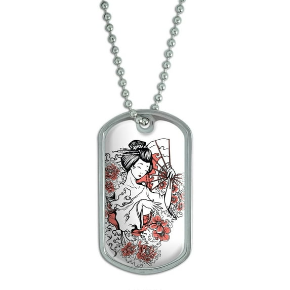 Japanese Geisha - Asian Fan Flowers Dog Tag