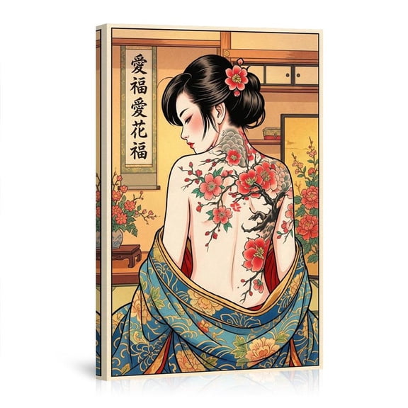 Japanese Geisha Cherry Blossom Kimono Art Canvas