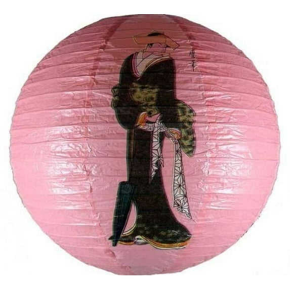 Japanese Geisha Design Round Paper Lantern (Pink)