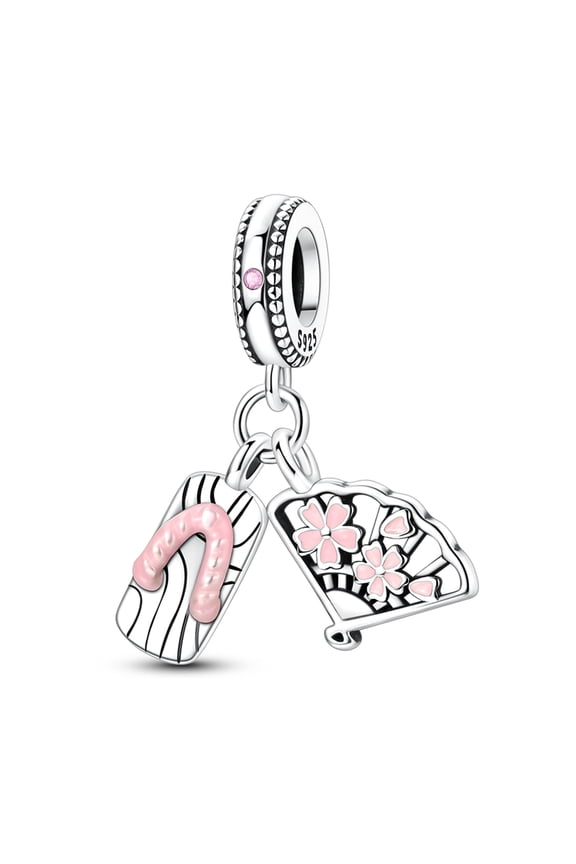 Japanese Geta Sandal Fan Pendant Charm, Compatible with Most Bracelet, Charm for Bracelet