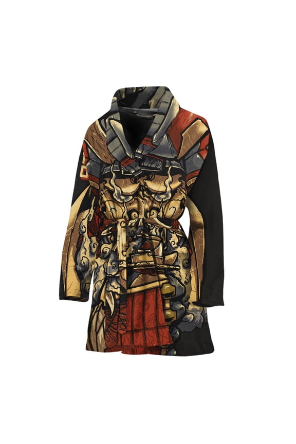 Japanese Ghost Samurai Women Bathrobe One Size Univeral Fits, Samurai Fashion Lightweight Plush Fleece Long Robe For Women