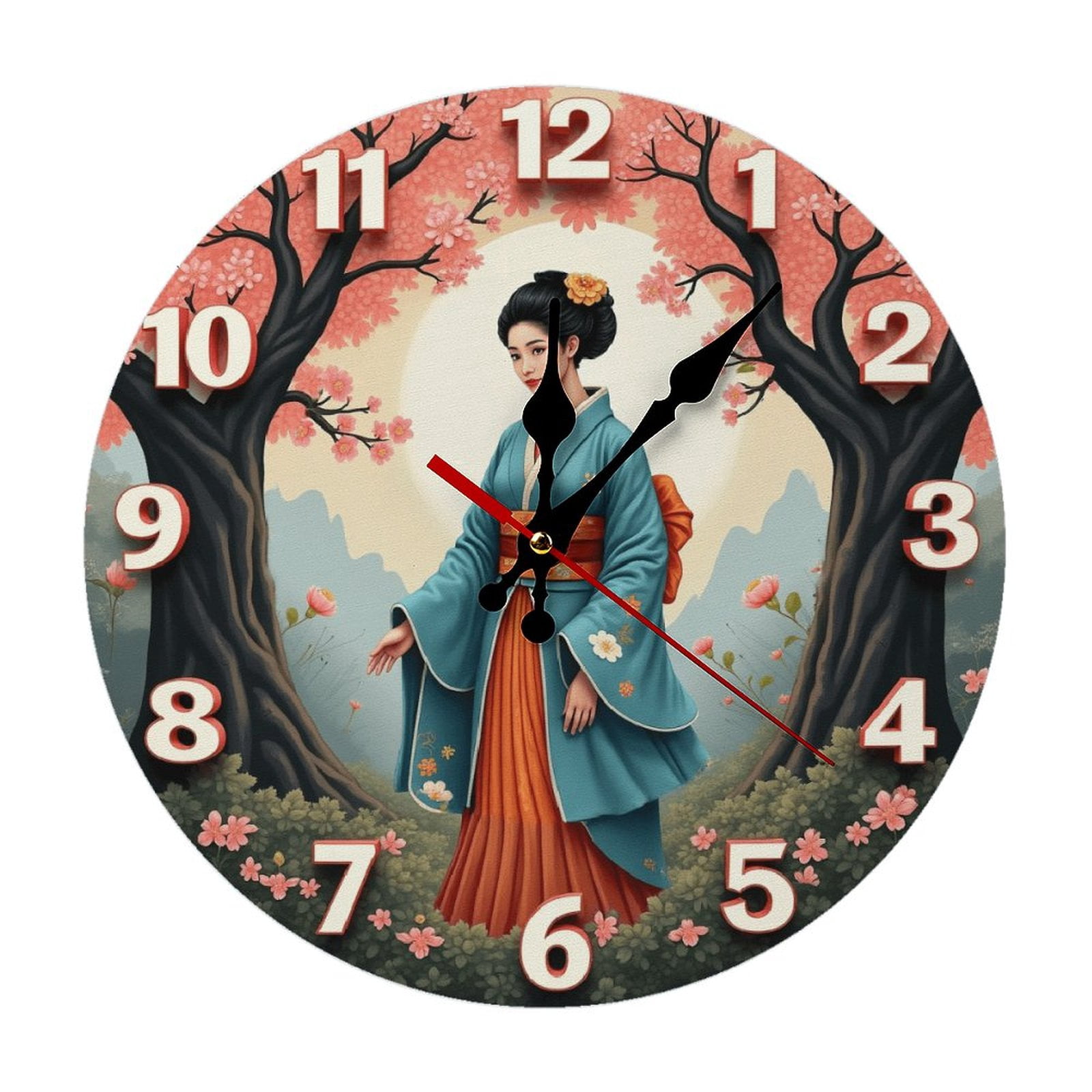 Japanese Girl Wall Clock 10 Inch Silent Non Ticking Round Clock ...