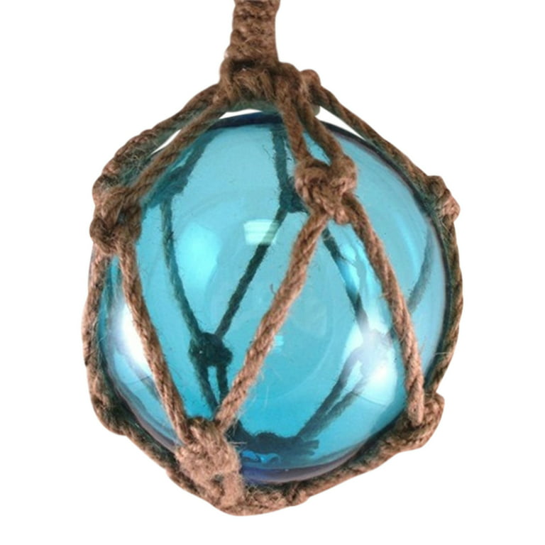 Vintage Large Blue Glass Fishing Net Buoy Float Rope Net Ball 12.5”x11”  Nautical