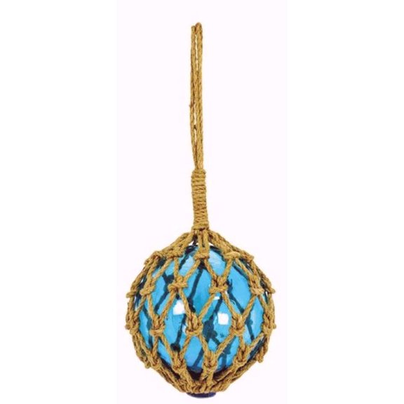 Japanese Glass Fishing Fish Net Float Buoy Weathered Rope Hand Knotted Blue 8"